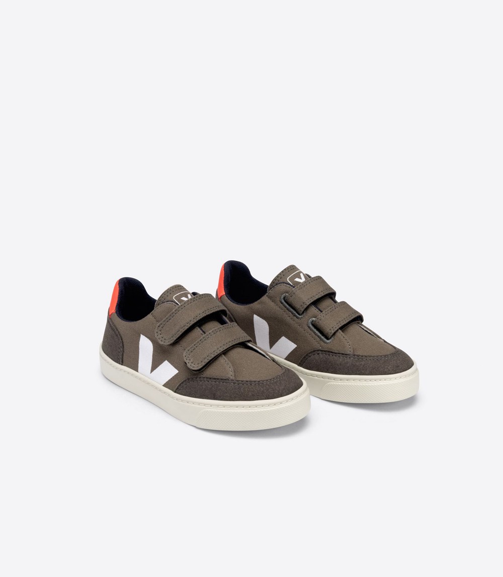 Veja Sneakers Barn - V-12 Velcro Canvas - Grå/Orange/Vita - 825307-LTH